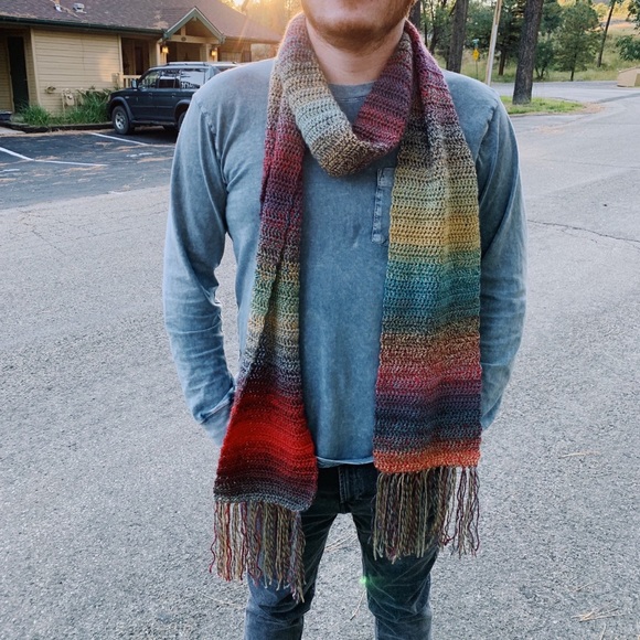 Handmade Crochet Unisex Extra Long Oversized Colorful Scarf with Fringe - Picture 10 of 10